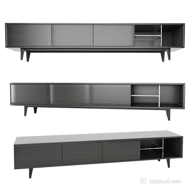 Modern TV Stand With Drawers Open Shelves And Metal Legs For Living Room 3d model 