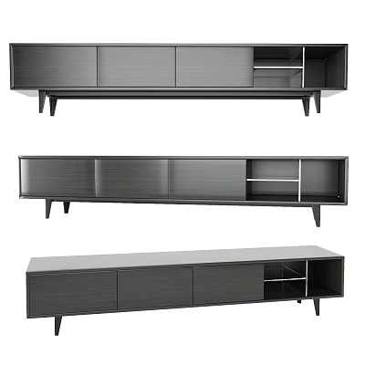 Modern TV Stand With Drawers Open Shelves And Metal Legs For Living Room 3d model
