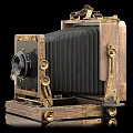 Vintage Digital Camera With Wooden Metal Body Multiple Angles Display Classic Design