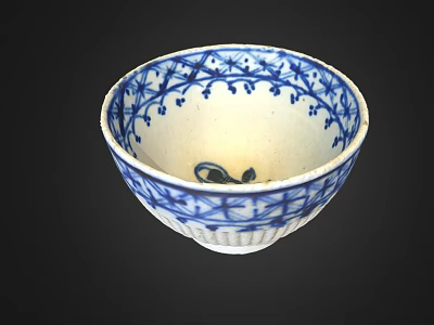 Blue and White Ceramic Bowl With Intricate Floral Patterns And Rim Design 3d model