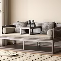 Traditional Arhat Bed Interior With Elegant Pillows And Wooden Side Table