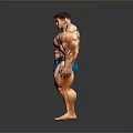 Muscular Male Bodybuilder Showing Well Developed Arms And Legs In Blue Trunks