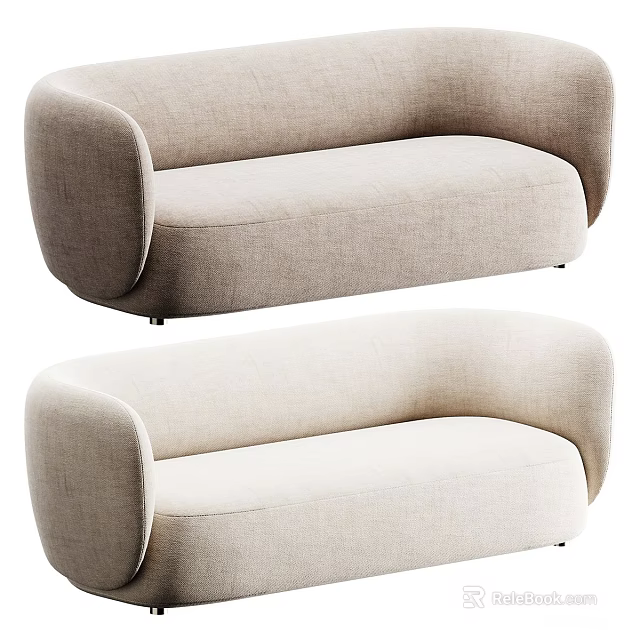 Modern Two Seater Sofa with Curved Arms and Beige Fabric Upholstery 3d model 