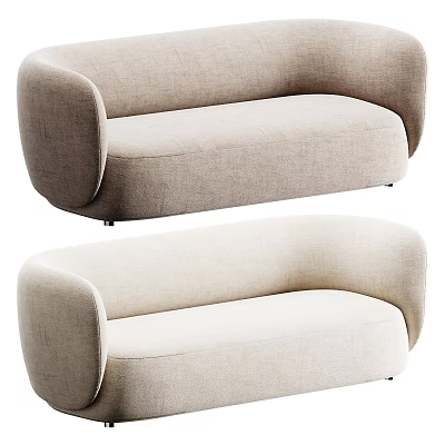 Modern Two Seater Sofa with Curved Arms and Beige Fabric Upholstery 3d model