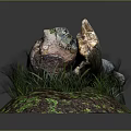 Rustic Wooden Log Decorative Piece With Green Moss And Grass Accents