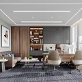 Modern Office Interior Design With Open Layout Sofa Desk And Floor To Ceiling Windows 3d model