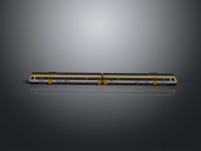 Modern Yellow And White Train Model With Multiple Carriages On Gray Background 3d model
