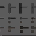 Various Modern Door Handles With Different Designs and Styles Displayed 3d model