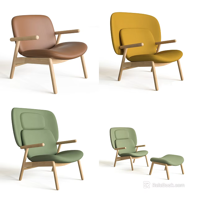 Stylish Multicolor Accent Chairs With Wooden Legs Armrests And Matching Ottomans 3d model 