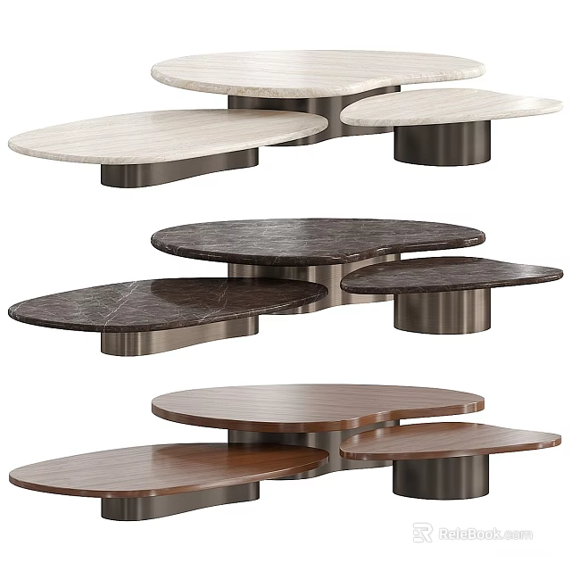 Modern Stylish Coffee Tables With Oval Marble Wooden Tops And Metal Bases 3d model 