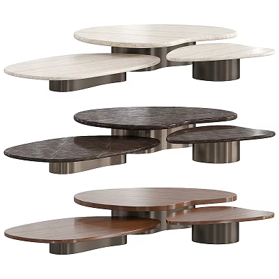 Modern Stylish Coffee Tables With Oval Marble Wooden Tops And Metal Bases 3d model