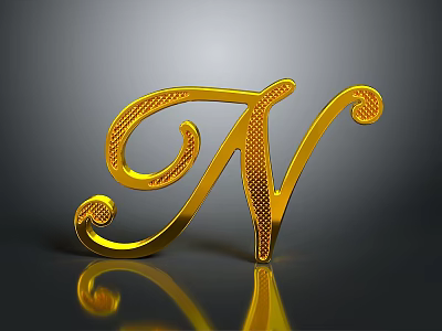 Golden Decorative Letter N Shiny Home Decor Household Daily Use Item With Reflection 3d model