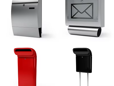 Public Facilities Including Silver Mailboxes Red And Black Trash Bins Design 3d model