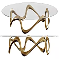Modern Elegant Curved Design Coffee Table With Gold Metal Frame And Glass Top