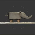 Cute Elephant Shaped Stool With Grey Fabric Upholstery And Wooden Legs