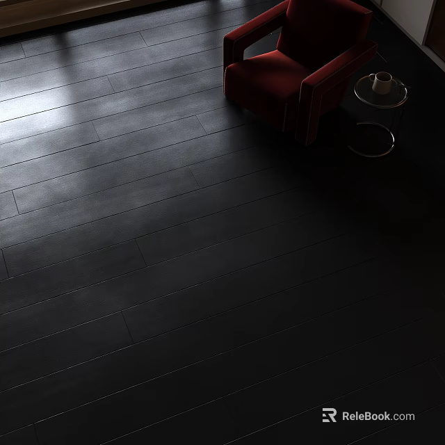Dark Polished Wooden Floor With Red Chair And Side Table In Modern Living Room 3d model 