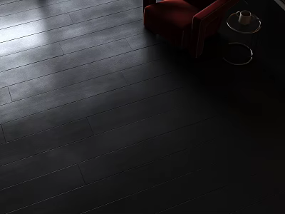 Dark Polished Wooden Floor With Red Chair And Side Table In Modern Living Room 3d model