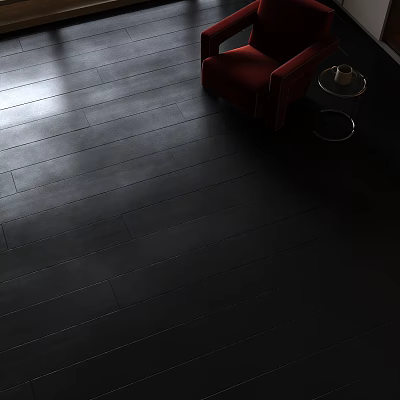 Dark Polished Wooden Floor With Red Chair And Side Table In Modern Living Room 3d model