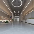 Modern Front Desk Reception Lobby With Green Plants Comfortable Seating And Glass Wall Design