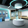 Modern Interactive Tech Experience Space With Circular Display Platform Blue Lines And Screens 3d model