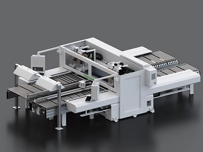 Industrial Automated Production Line With Conveyor Belts Mechanical Arms And Control Panels 3d model
