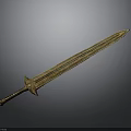 Ancient Golden Decorative Sword With Intricate Hilt And Engraved Blade Details
