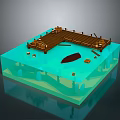 Scenic Wooden Dock Landscape with Clear Water Sandy Bottom and Underwater Cave