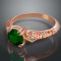 Elegant Rose Gold Ring With Green Gemstone And Engraved Patterns Small Diamonds 3d model