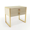 Elegant Modern Nightstand With Gold Metal Frame Marble Top And Drawers