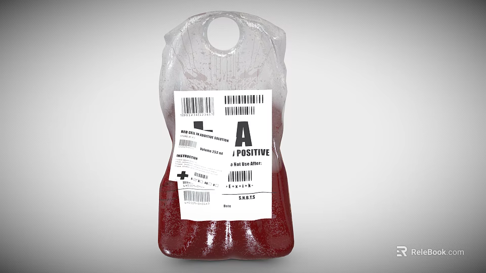 Medical Blood Bag Device with Type A Fresh Blood Label and Barcode 3d model 