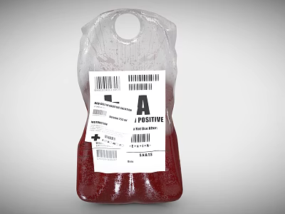 Medical Blood Bag Device with Type A Fresh Blood Label and Barcode 3d model