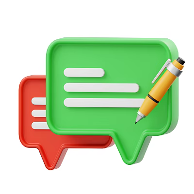 Visual Design Of Red And Green Speech Bubbles With Text Lines And Yellow Pen 3d model