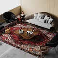 Modern Sofa and Coffee Table Combination With Patterned Rug Decorative Pillows and Accent Chairs 3d model