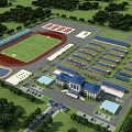 Aerial View Campus Master Plan With Sports Fields Buildings Greenery And Parking Areas