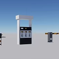 Gas Station Fuel Dispenser With Toll Booth And Barrier Gate Under Blue Sky