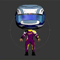 Cartoon Racing Character In Purple Suit With Blue White Helmet And Visor
