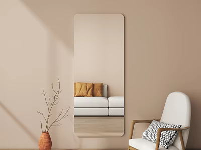 Full Length Mirror In Minimalist Living Room With Chair And Vase 3d model