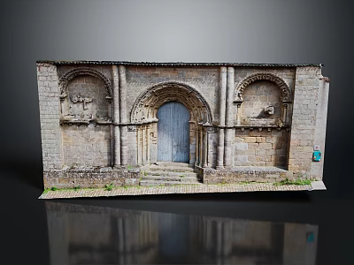 Ancient Stone Entrance Gate With Arched Design Intricate Carvings And Historic Stone Walls 3d model