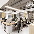 Modern Public Office Space With Open Layout Desks Computers Office Chairs And Green Plants