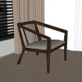 Modern Leisure Chair With Geometric Wooden Frame And Gray Fabric Cushion
