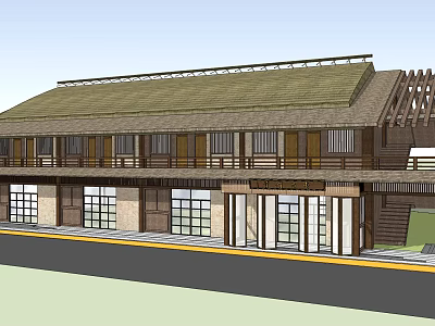 Traditional Style Wooden Building With Tiled Roof Multiple Windows And Porch 3d model