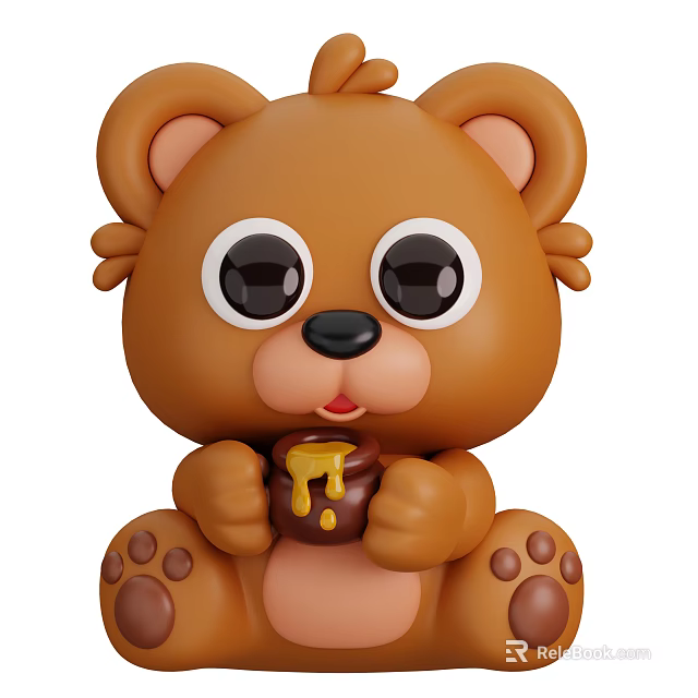 Cute Brown Bear Stuffed Toy Holding Honey Pot With Dripping Honey Details 3d model 