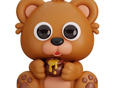 Cute Brown Bear Stuffed Toy Holding Honey Pot With Dripping Honey Details 3d model