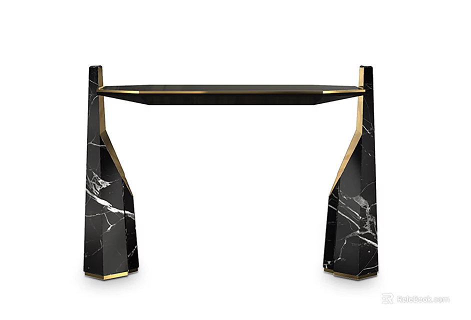 Elegant Console Table With Black Marble Top And Gold Metal Legs Design 3d model 