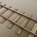 Train Traveling On Rusty Rail Tracks With Wooden Sleepers And Metal Rails