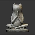 Artistic Hand Carved Stone Frog Sculpture Sitting Cross-Legged With Clasped Hands