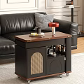 Modern Coffee Table With Storage Shelf And Black Leather Sofa In Living Room Interior