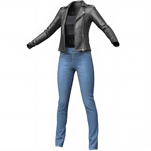 Modern Women Jacket Jeans Modern Realistic Clothes Clothing Coat Leather Jacket Jeans 3d model