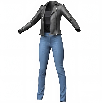 Modern Women Jacket Jeans Modern Realistic Clothes Clothing Coat Leather Jacket Jeans 3d model