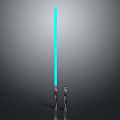Blue Glowing Lightsaber Weapon With Two Metallic Hilts On Dark Background